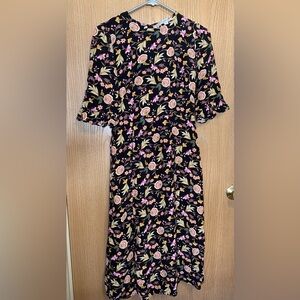 Size 2 Loft Midi Dress with bell sleeves and side slit